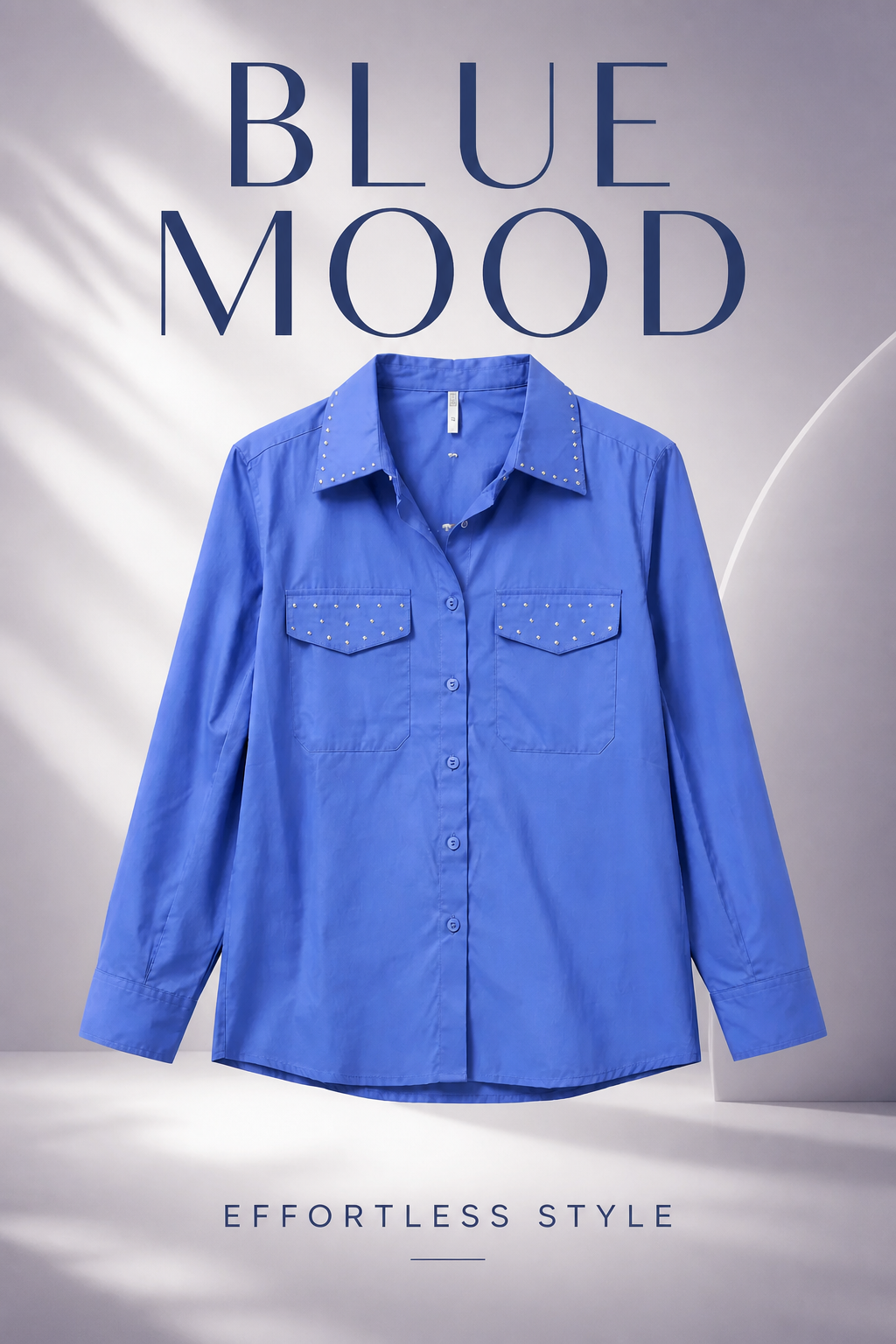 Royal Blue Studded Button-Up Blous