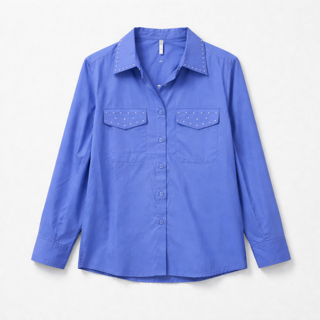 Royal Blue Studded Button-Up Blous
