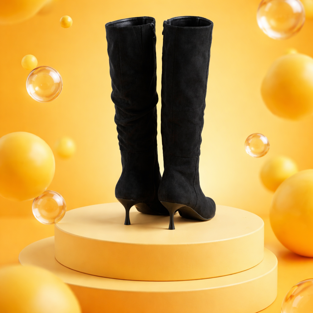Luxe Black Suede Knee-High Boots.