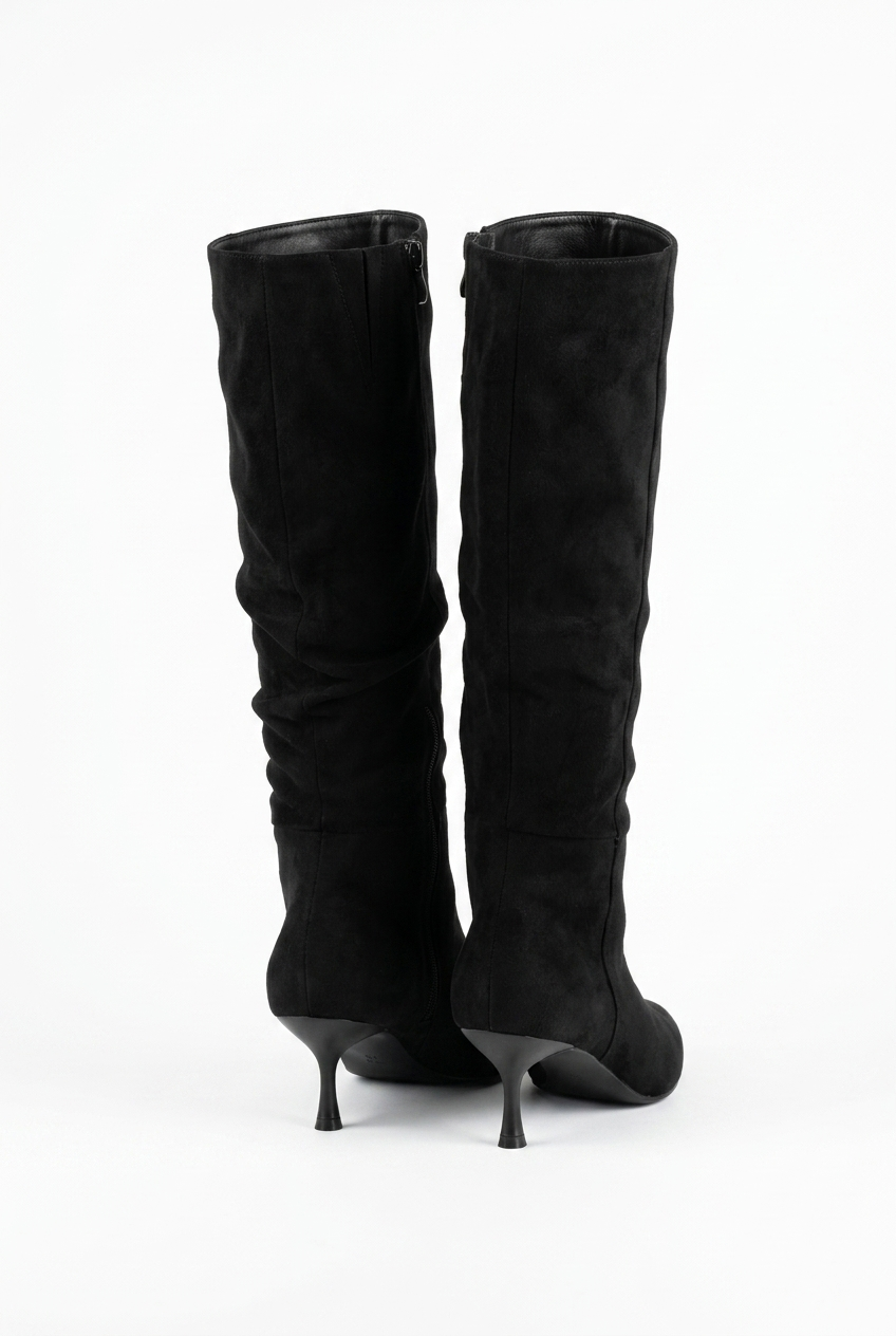 Luxe Black Suede Knee-High Boots.