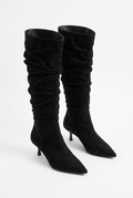 Luxe Black Suede Knee-High Boots.