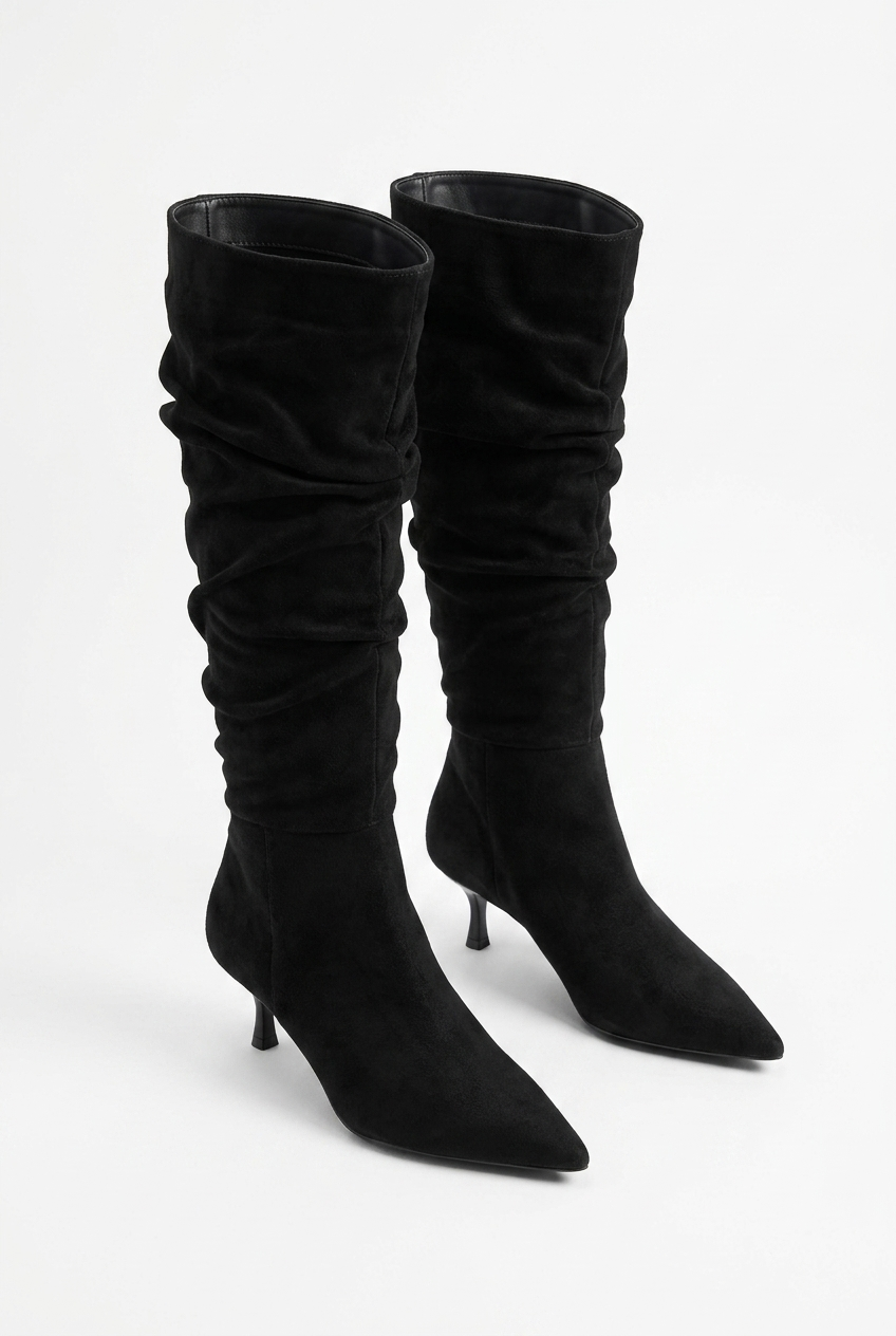 Luxe Black Suede Knee-High Boots.
