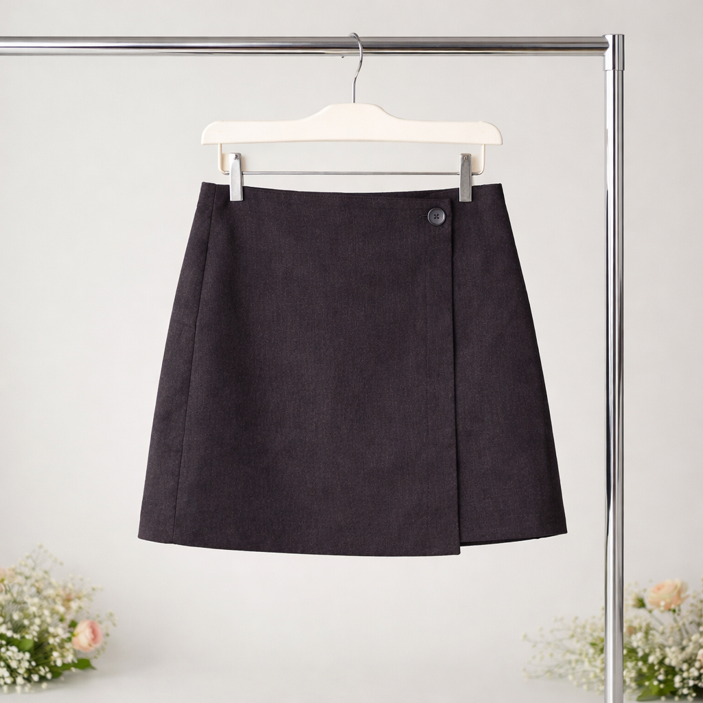 Calvin Klein Linen Blend Wrap Mini Skirt – Dark Brown/Black