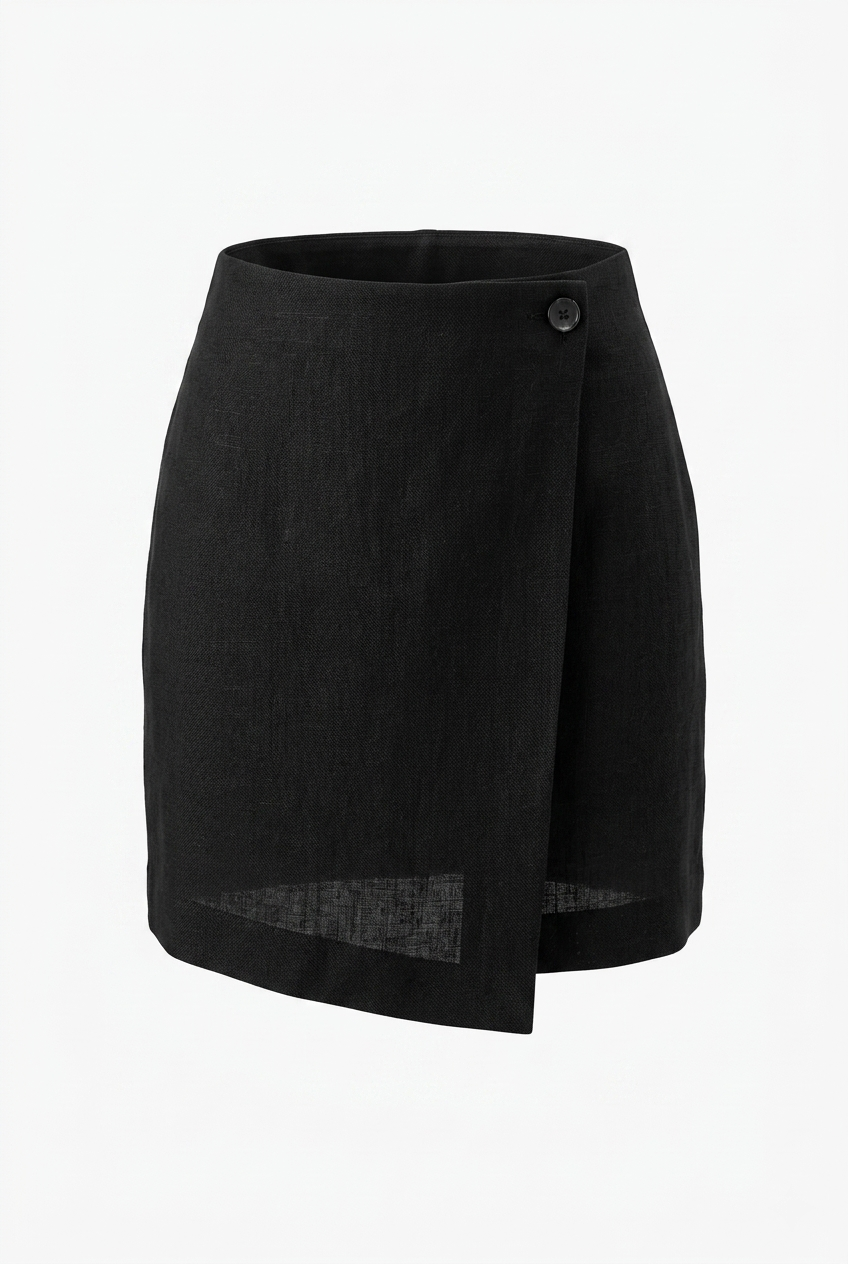 Calvin Klein Linen Blend Wrap Mini Skirt – Dark Brown/Black