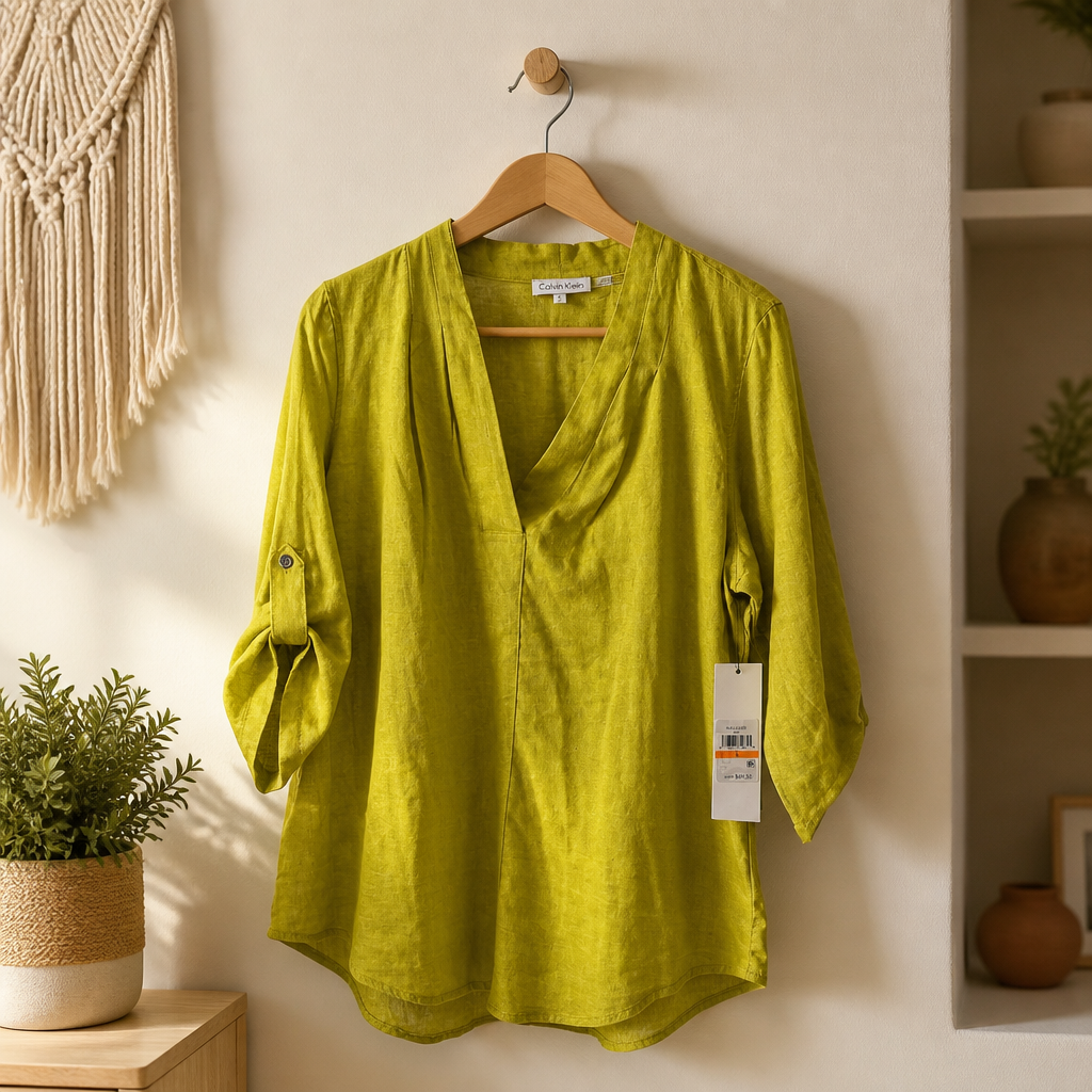 Calvin Klein Lime Green Roll-Tab Blouse