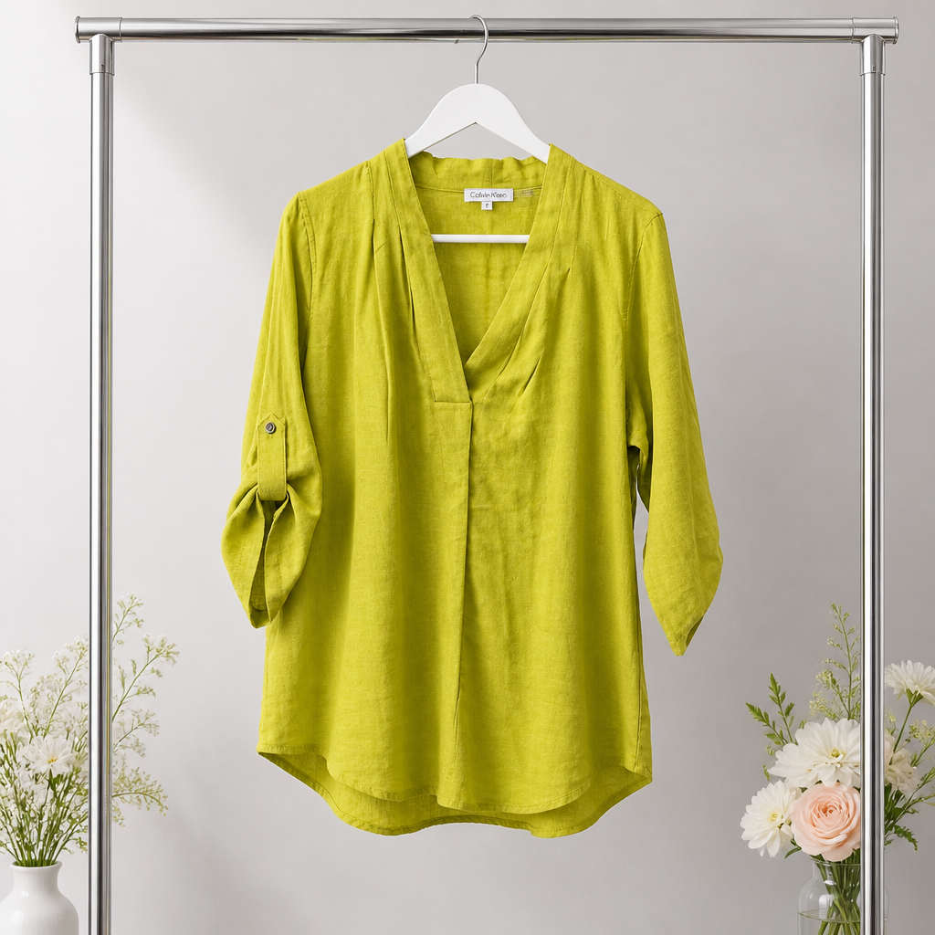 Calvin Klein Lime Green Roll-Tab Blouse