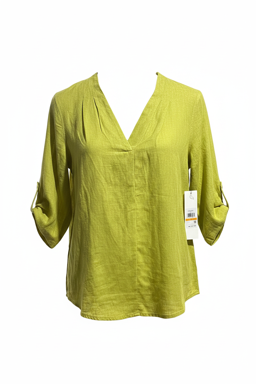 Calvin Klein Lime Green Roll-Tab Blouse